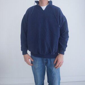 Vintage '90S Wek Navy Denim Boxy Collared Light Weight Sweater Medium (2)